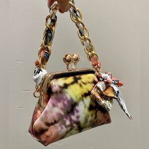 Handmade Genuine Leather  Tie-dye Print Kisslock Wallet/Wristlet/Coin purse